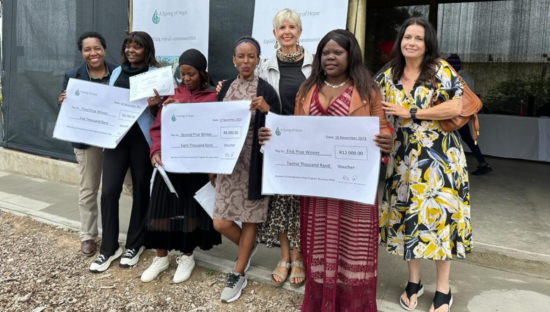 Top 3 winners with A Spring of Hope_s Joanne-Roy Young, Gail Auguston-Koppen and Nelly Mofokeng