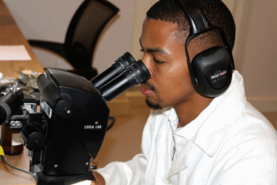 Pic 7 Justin Arnols at work in his laboratory at the Karoo Origins Fossil Centre. (Photo: Estelle Ellis)
