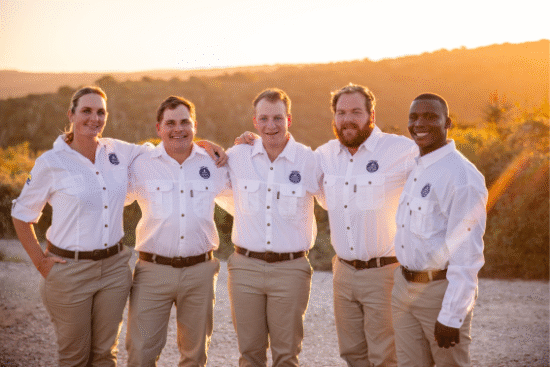Cameron Schmidt from Pumba Private Game Reserve, Jason Gipson from Lion Sands – More Family Collection, Kalie Otimile from Tswalu, Matthew Derry from Kwandwe Private Game Reserve, and Megan Heramb-Smith from The Great Outdoors;