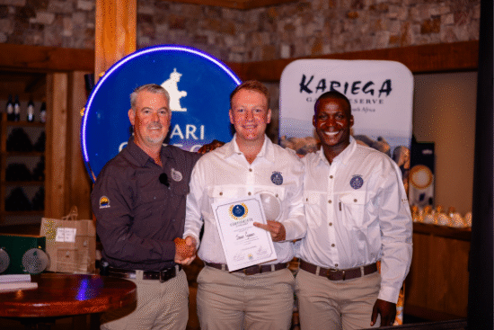 Overall runner up of the Safari Guide of the Year 2025 - Kalie Otimile. Winner of the Safari Guide of the Year 2025 - Jason Gipson.